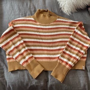 Rhythm Cropped Knit Sweater with Stripes and Turtleneck